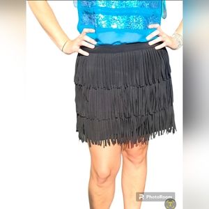 ZARA Black  Fringe Mini Skirt-L